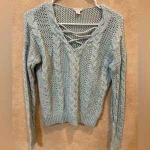 Aeropostale Women's Sky Blue/green V-Neck Sweater vintage classic Y2K size Xs